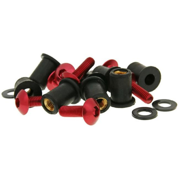 hexagon socket screw set incl. nuts M5x16 aluminum red - 8 pcs each - fairing styling VC21208