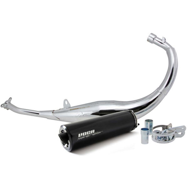 exhaust VOCA Chromed 50/70cc black silencer for Minarelli AM6 Enduro, Supermoto VCR-RD15188/BK fitting for Rieju Spike  50  2007, 4,8/8,8 PS, 3,5/6,5 kw