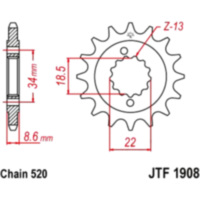 Zahnrad Ritzel 14Z Teilung 520 JTF190814