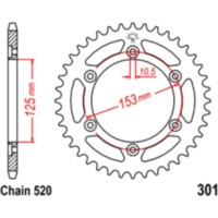 Rear sprocket 39 tooth pitch 520 silver