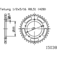 Rear sprocket 60 tooth pitch 428