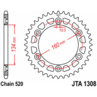 JT SPROCKETS Ultraleichtes Aluminiumritzel hinten 1308 - 520 für Honda CBR1000RR, CBR600F, CBR600RR