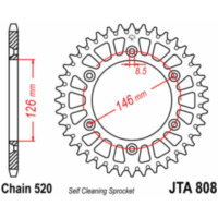 JT SPROCKETS Aluminium Ultraleichtes selbstreinigendes Kettenrad 808 - 520 für Suzuki DR350, DR-Z250, DR-Z400