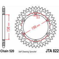 JT SPROCKETS Aluminium Ultra-Light Self-Cleaning Rear Sprocket 822 - 520 for Husqvarna, Beta, for: Gas Gas
