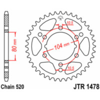 JT SPROCKETS Standard Stahlritzel hinten 1478 - 520 für Polaris, Kawasaki, Suzuki