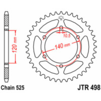 JT SPROCKETS Steel Standard Rear Sprocket 498 - 525 for Kawasaki NINJAZX-6R, VULCAN800, W650 Suzuki GSX1300HAYABUSA, GSX-R600, GSX-R750 JTR498.44