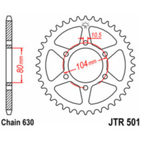 JT SPROCKETS Steel Standard Rear Sprocket 501 - 630 for Kawasaki GPZ1100, GPZ750, Z1000 Beta RR3504TENDURO, RR4004TENDURO
