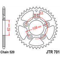 JT SPROCKETS Standard Stahlritzel hinten 701 - 520 für Cagiva MITO125, N1125, PLANET125 Aprilia PEGASO125, RS125, TUAREG125 JTR701.40