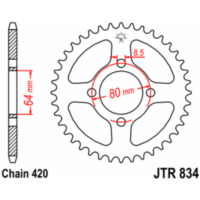 JT SPROCKETS Steel Standard Rear Sprocket 834 - 420 for Yamaha CHAPPY50, PW80, TT-R110