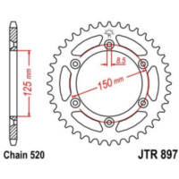 JT SPROCKETS Zink Standard Kettenrad 897 - 520 für KTM, Husaberg, Husqvarna