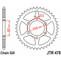 JT SPROCKETS Steel Standard Rear Sprocket 478 - 520 for Kawasaki ER-6F, ER-6N, GPZ400 JTR478.46