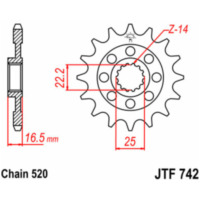 JT SPROCKETS Standard Stahlritzel vorne 742 - 520 für Ducati 1098, 1100HYPERMOTARD, 1100MULTISTRADA