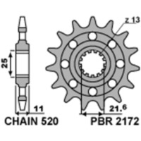 PBR Racing Steel Standard Front Sprocket 2172 - 520 for Yamaha FZ6600, FZ6600S2, XJ6