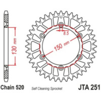 JT SPROCKETS Aluminium Ultraleichtes selbstreinigendes Kettenrad 251-520 für Yamaha WR125, WR250, YZ125 Fantic XE125, XX125 JTA251.49BLK