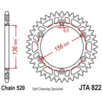 JT SPROCKETS Aluminium Ultraleichtes selbstreinigendes Kettenrad 822-520 für Husqvarna, für: Gas Gas, Beta JTA822.48BLK