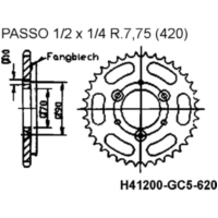 Rear sprocket 45 tooth pitch 420 95R23945F