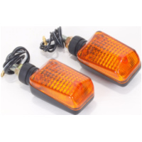 Blinkleuchte, Blinklicht Mini-Blinker, schwarz, Glas gelb, E gepr., 12V 21W, kurzer Gummistiel, Paar, M8