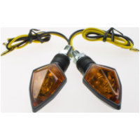 Blinkleuchte, Blinklicht Blinker ROCK, schwarz, gelbes Glas, 12V / 6 Watt Halogenbirne, Paar, E-gepr.