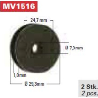 Gummitülle MV1516, rund, Durchm. 29,3 mm, Stärke 1mm, Loch 7 mm. (2er Pack)