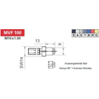 Variofitting M10 x 1,00, male thread fixed, cone 90° = convex + concave, red