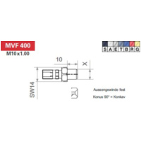 Variofitting M10 x 1,00, male thread fixed, cone 90° = concave, yellow