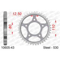 Steel Chain Wheel - Rear Sprocket AFAM 530 - 46t SILVER 1060346