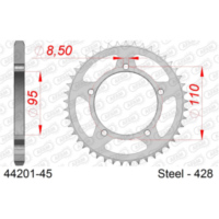 Steel Chain Wheel - Rear Sprocket AFAM 428 - 50t SILVER 3820050