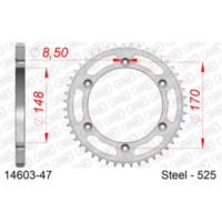 Steel Chain Wheel - Rear Sprocket AFAM 520 - 47t BLACK 1440547