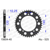 Alu Chain Wheel - Rear Sprocket AFAM 525 - 40t Gun Metal 1560440