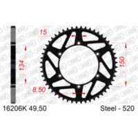 MX Steel Chain Wheel - Rear Sprocket AFAM 520 - 49t BLACK 16206K-49