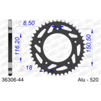 Steel Chain Wheel - Rear Sprocket AFAM 520 - 46t BLACK 3530446
