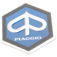 Verkleidung Emblem Piaggio zum Kleben 6-eckig 25x30mm Aluminium für Kaskade für Vespa PX, PE 80, 125, 200 36363