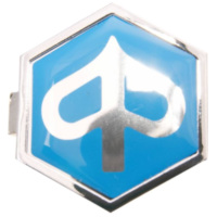 emblem / badge for: Piaggio flat hexagonal 32x37mm to plug, blue / silver 36366