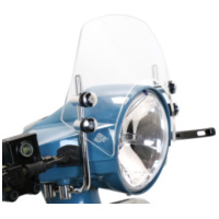 Flyscreen with chromed brackets -MOTO NOSTRA, w=340mm, h=105mm- Vespa PX80, PX125, PX150, PX200, LML 125/150 Star/Stella - colou