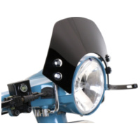 Flyscreen with chromed brackets -MOTO NOSTRA, w=340mm, h=105mm- Vespa PX80, PX125, PX150, PX200, LML 125/150 Star/Stella - black