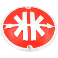 Emblem Beinschild Durchmesser 56mm Befestigungs Lochabstand 50mm Farbe Rot für Kreidler Florett RS, RM, TM, GT, Eiertank, Super