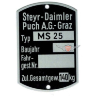 Rahmen Typenschild Maße 60 x 40mm für Puch MS 25 MG00083280