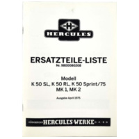 Spare parts list parts catalog 1975 for Hercules K 50 RL SL MK 1 MK 2 Sprint Moki MG00086203
